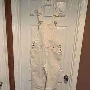 Off white cropped relaxed fit overalls